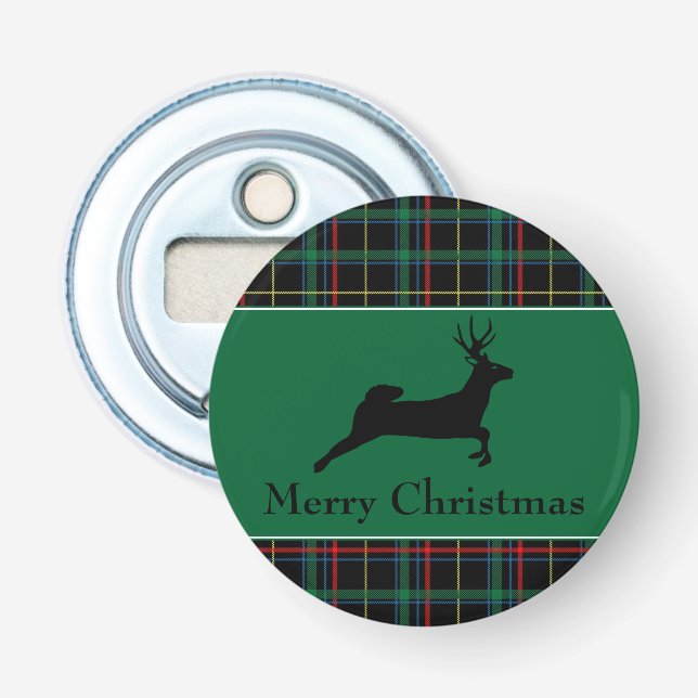 Tartan and Reindeer Christmas Bottle Opener (Front)
