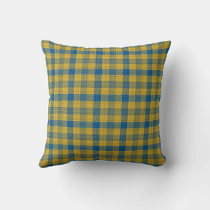 Tartan Background, Blue and Yellow, Throw Pillow