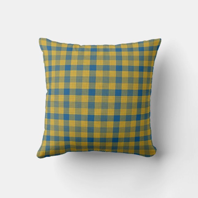 Tartan Background, Blue and Yellow, Throw Pillow (Back)