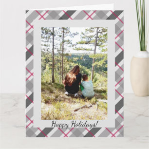 Tartan Balmoral Black Grey Burgundy One Photo Card