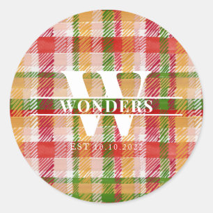 Tartan Basics Plaid Texture Monogram Classic Round Sticker