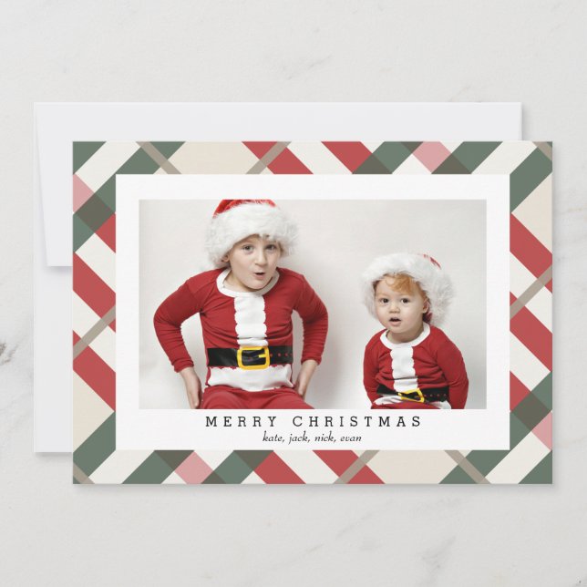 Tartan beige Plaid Carte photo pour Noël (Devant)
