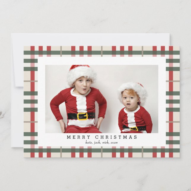 Tartan beige Plaid Carte photo pour Noël (Devant)