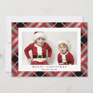 Tartan beige rouge Carte photo plaid pour Noël