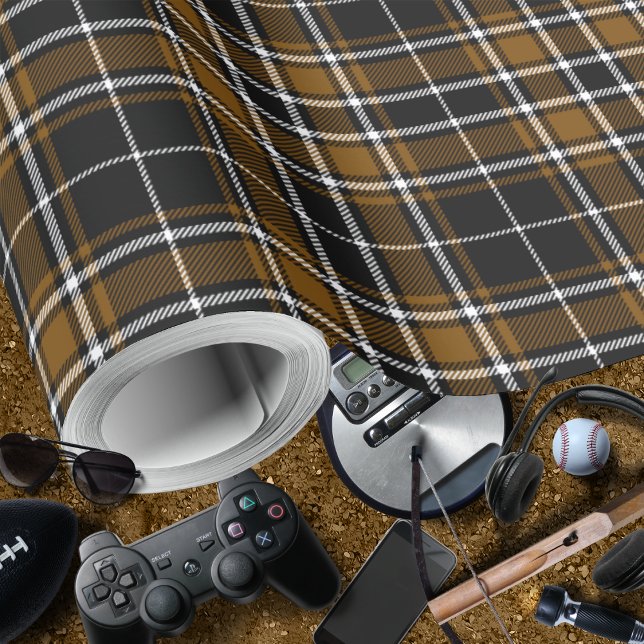 Tartan - Black-Deep Honey Brown-Off White Wrapping Paper (Tartan - Black-Deep Honey Brown-Off White Wrapping Paper by Leapfroglisics Shop)