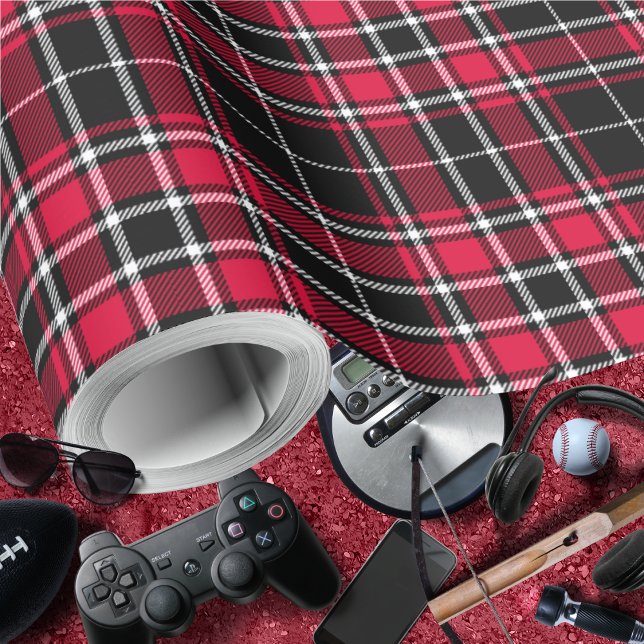 Tartan - Black-Red-White Wrapping Paper (Tartan - Black-Red-White Wrapping Paper Rolls by Leapfroglisics Shop)