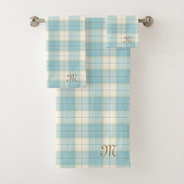 Tartan bleu clair Personnalisé Monogramme (En situation)