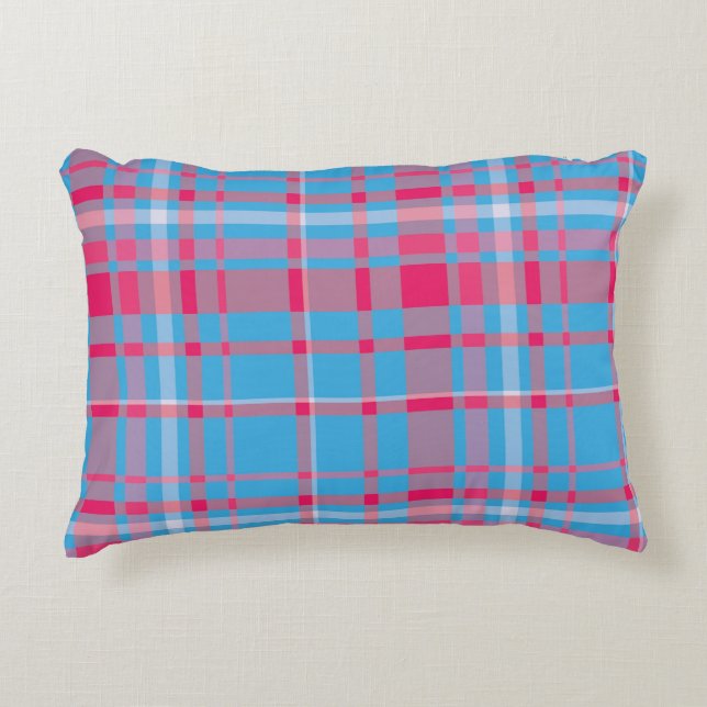 Tartan blue and red accent pillow (Front)