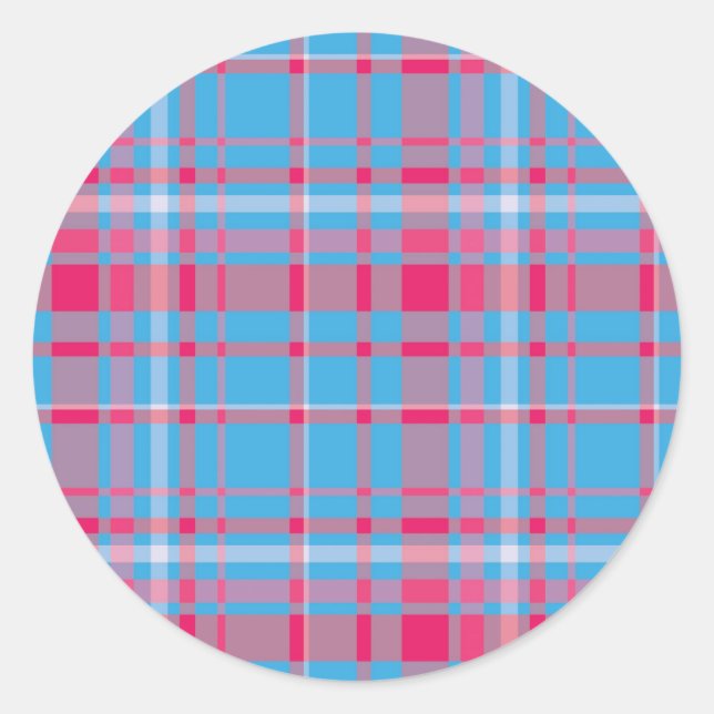 Tartan blue and red classic round sticker (Front)