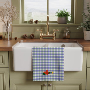 Tartan blue green simple wildflower pattern kitchen towel
