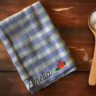 Tartan blue green simple wildflower pattern name kitchen towel