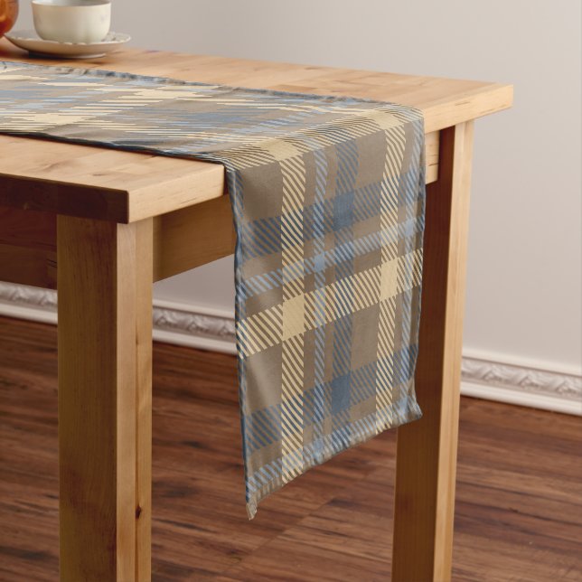 Tartan - Brown, Blue and Sand colours Short Table Runner (In Situ)