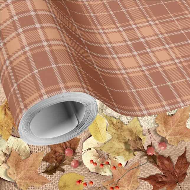 Tartan - Burnt Sienna-Terracotta-Milky Brown Wrapping Paper (Burnt Sienna-Terracotta-Milky Brown- Wrapping Paper Roll by Leapfroglisics Shop)