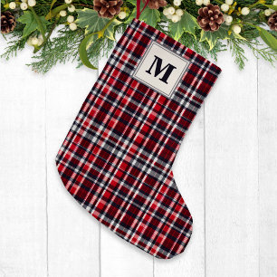 Tartan Check Patterned Stylish Festive Monogrammed Small Christmas Stocking