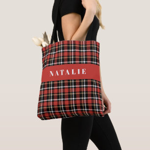 tartan check personalized winter tote bag