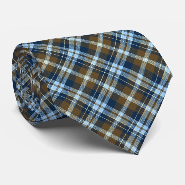 Tartan Check Plaid - Brown and Navy Tie (Rolled)