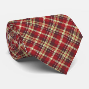 Tartan Check Plaid Red Single Sided Tie