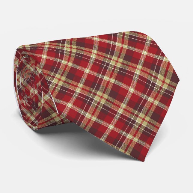 Tartan Check Plaid Red Single Sided Tie (Rolled)