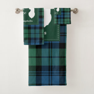 Tartan Christmas Clan Campbell Personalized Plaid Bath Towel Set