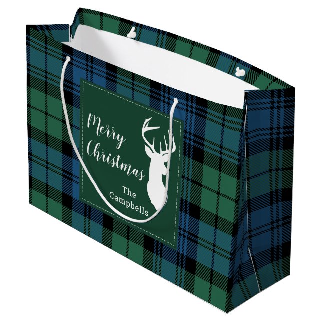 Tartan Christmas Clan Campbell Personalized Plaid Large Gift Bag (Back Angled)