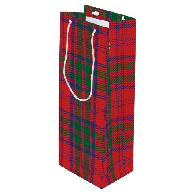 Tartan Christmas Clan Grant Red Check Holiday Wine Gift Bag (Front Angled)