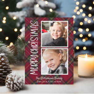 Tartan Christmas Plaid Two Photo Card