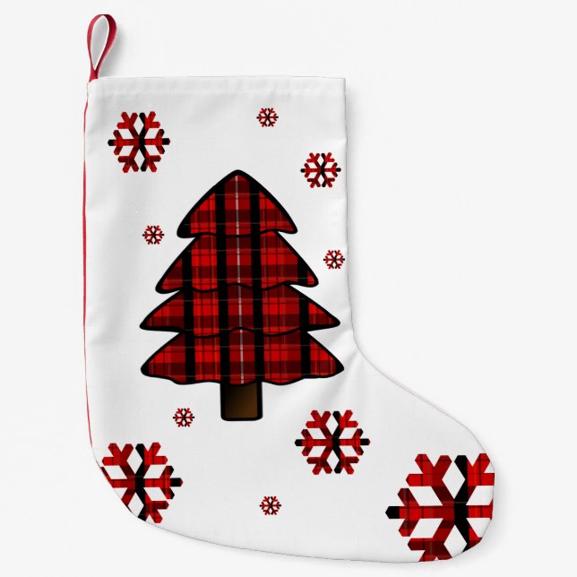 Tartan Christmas Tree & Snowflakes Stocking (Front)