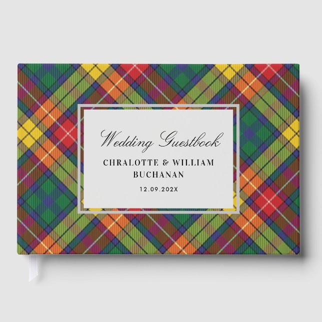 Tartan Clan Buchanan Plaid Multicolor Check Custom Guest Book (Front)