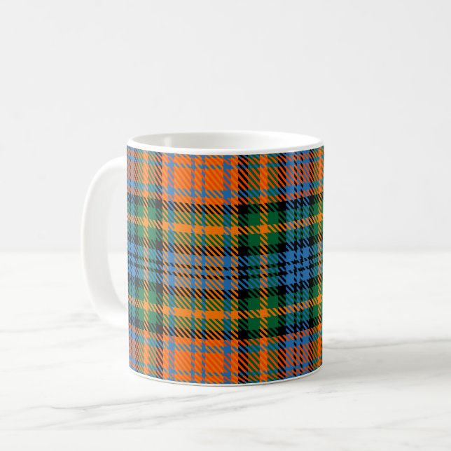 Tartan Clan Murray Plaid Orange Blue Check Coffee Mug (Front Left)