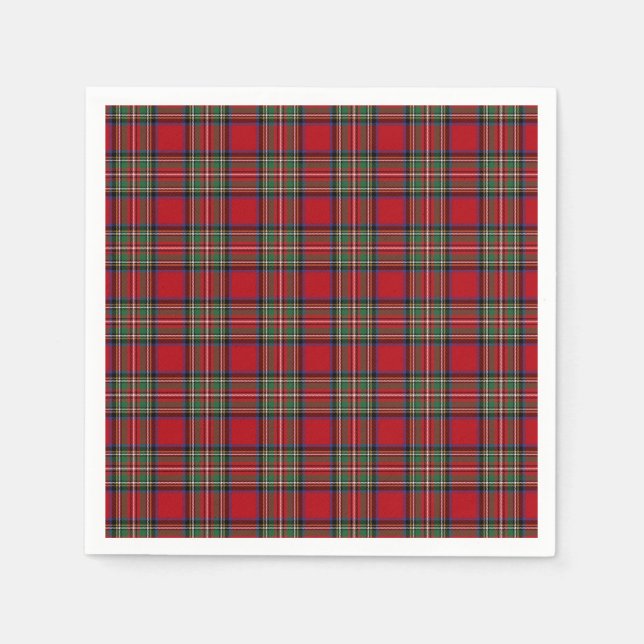Tartan Clan Stewart Plaid Black Red Check Pattern Napkin (Front)
