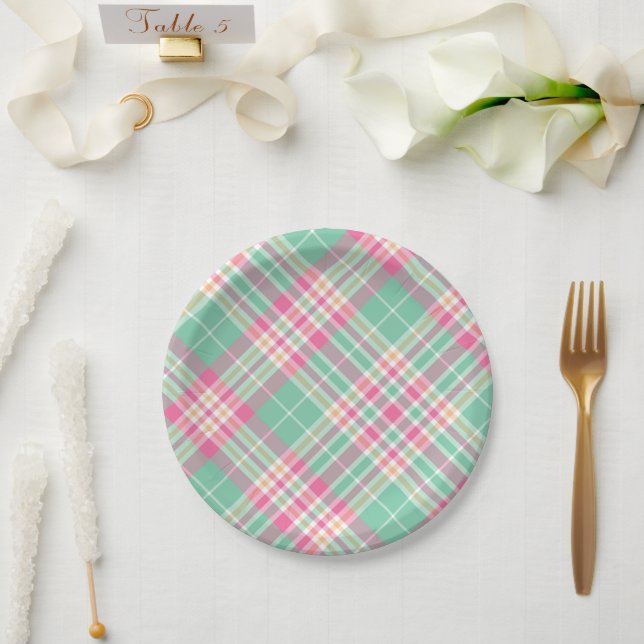 Tartan Clan Stewart Plaid Black Red Check Pattern  Paper Plate (Wedding)