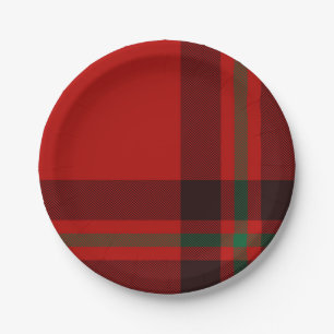 Tartan Clan Stewart Plaid Black Red Check Pattern Paper Plate