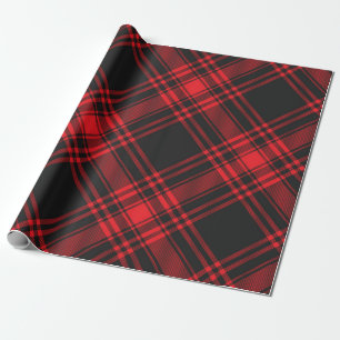 Tartan Clan Stewart Plaid Black Red Check Pattern  Wrapping Paper