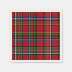Tartan Clan Stewart Plaid Red Check Holiday Paper Napkin