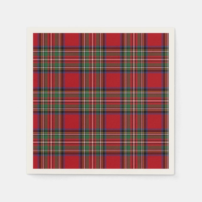 Tartan Clan Stewart Plaid Red Check Holiday Paper Napkin (Front)