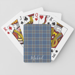 Tartan Clan Thompson Plaid Blue Grey Check Custom Playing Cards