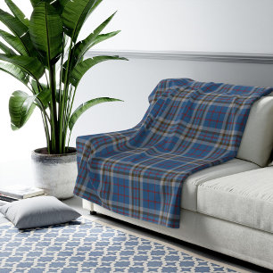 Tartan Clan Thompson Plaid Blue Grey Check Fleece Blanket