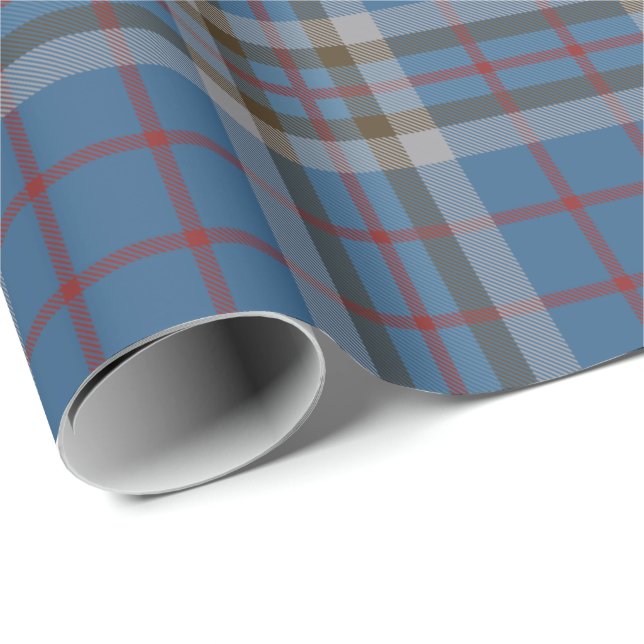 Tartan Clan Thompson Plaid Blue Grey Check Wrapping Paper (Roll Corner)