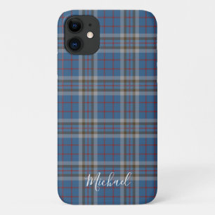 Tartan Clan Thompson Plaid Blue Grey Personalized iPhone 11 Case