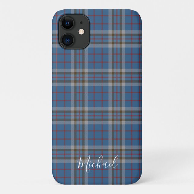 Tartan Clan Thompson Plaid Blue Grey Personalized Case-Mate iPhone Case (Back)
