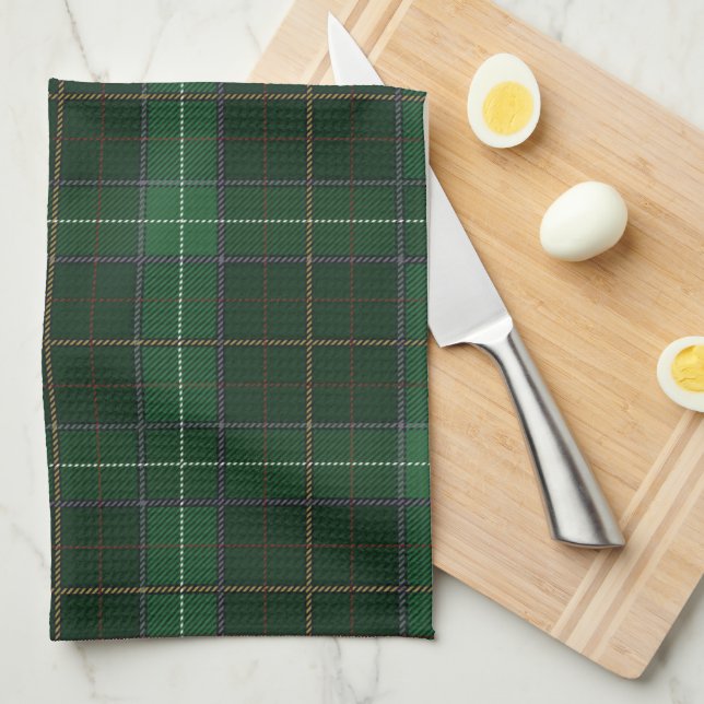Tartan Clan Walsh Plaid Green Check Pattern Kitchen Towel (Quarter Fold)