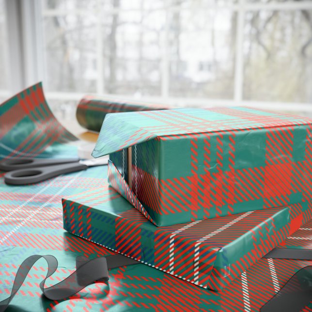 Tartan Clan Wilson Plaid Orange Blue Check Wrapping Paper (Plaid Clan Wilson Tartan Wrapping Paper)