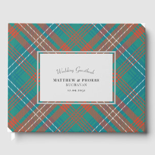 Tartan Clan Wilson Plaid Orange Turquoise Check Guest Book