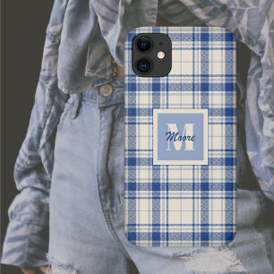 Tartan - Dark Blue Cream Background - Phone Case