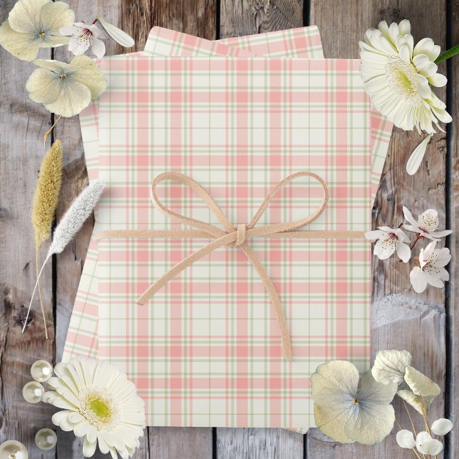 Tartan -Deep Pink-Sage Green-Extra Light Ivory Wrapping Paper Sheet (Tartan -Deep Pink-Sage Green-Extra Light Ivory Wrapping Paper Sheets by Leapfroglisics Shop)