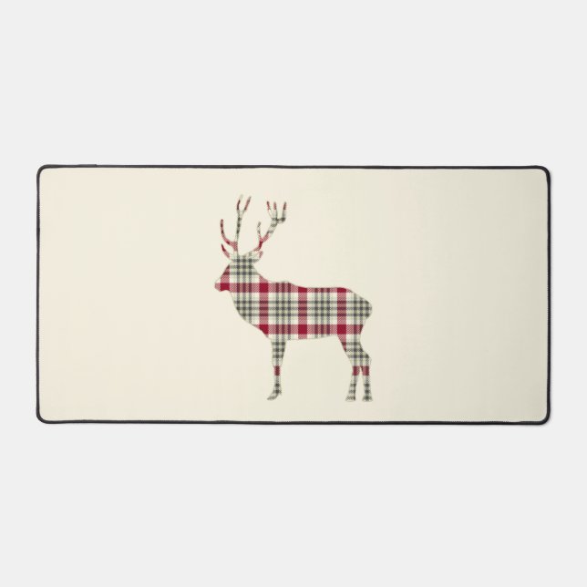 Tartan d'hiver Plaid Deer Silhouette Desk Mat (Recto)
