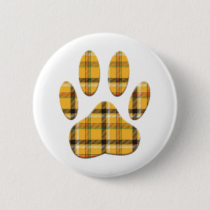 Tartan Dog Paw Print 2 Inch Round Button