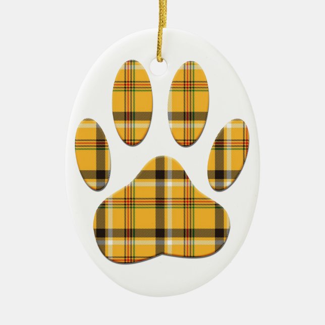 Tartan Dog Paw Print Ceramic Ornament (Front)