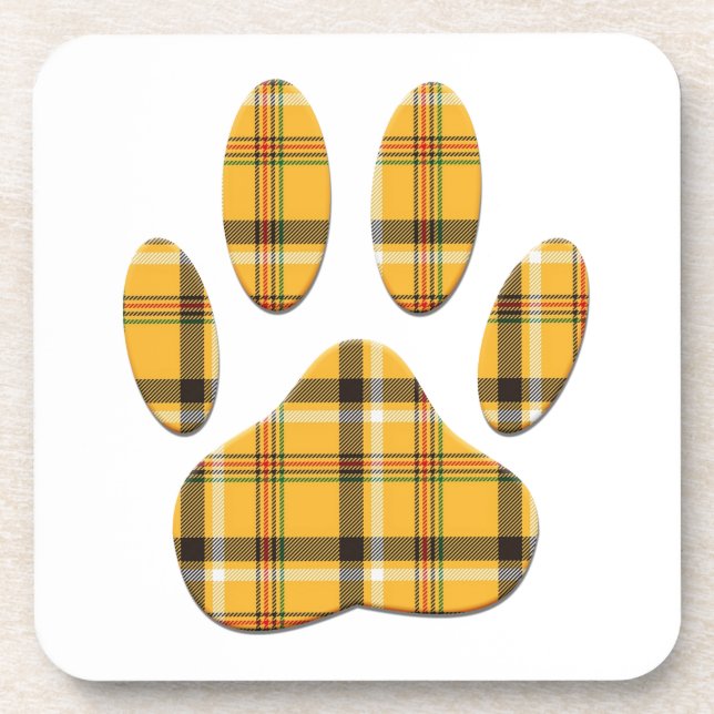 Tartan Dog Paw Print Coaster (Front)