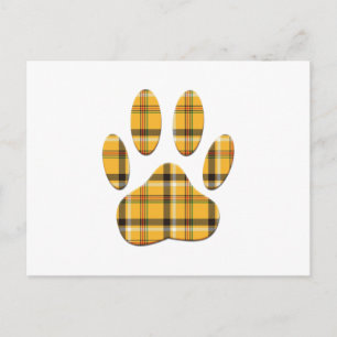 Tartan Dog Paw Print Postcard